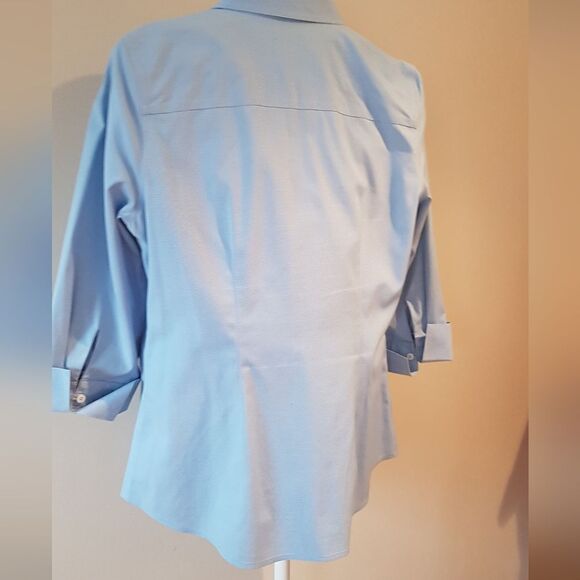 DENVER HAYES Classic Fit  Stretch BLUE Button Up Blouse 3/4 Sleeve & Cuff… - Picture 7 of 13